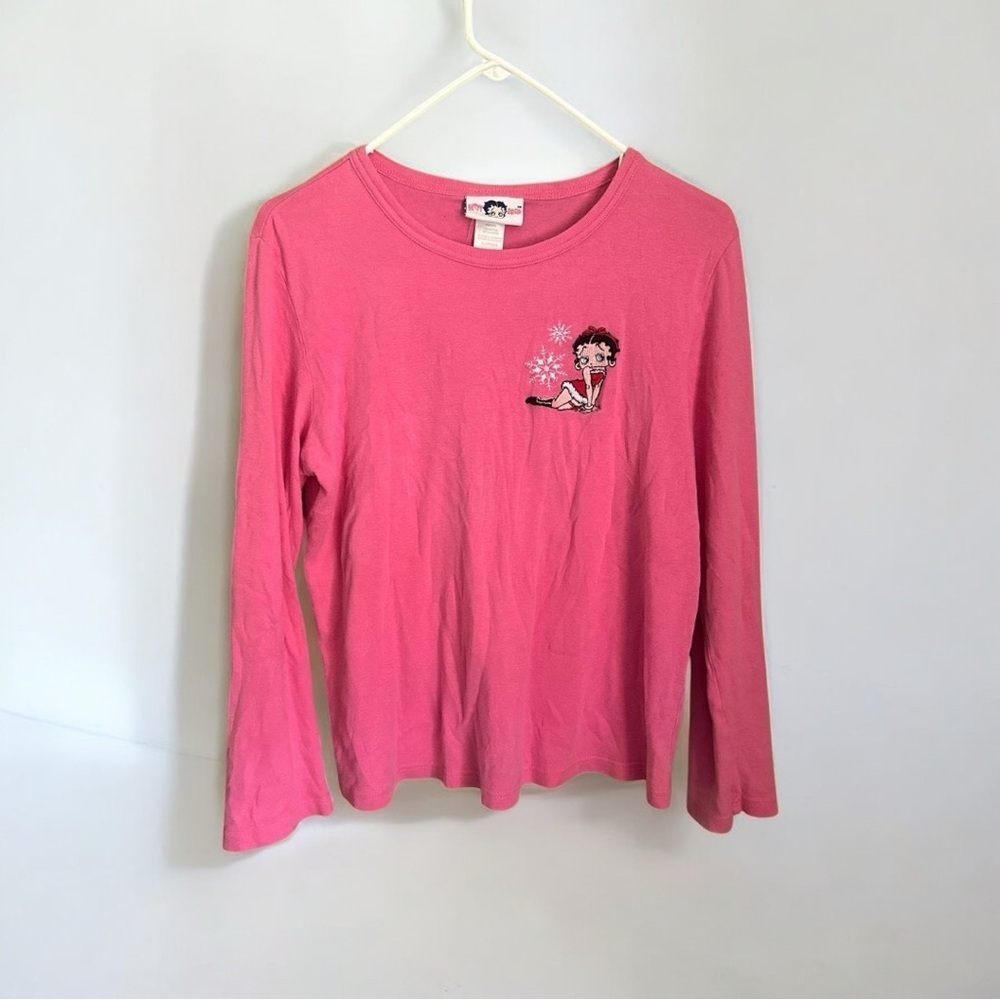 Betty Boop Pink Long Sleeve Pajama Top Y2K Cozy Loungewear Cotton Tee